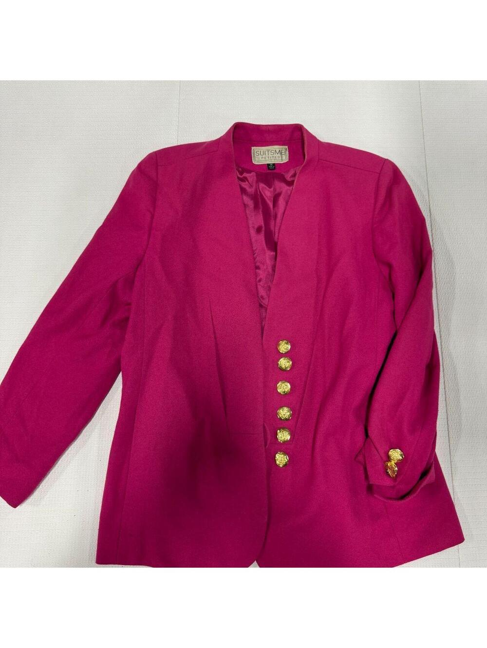 SuitsMe Petites Magenta Gold Button Blazer - 14